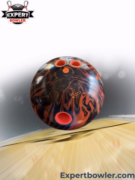 Close-up Hammer Black Widow 3.0 bowling ball drilled, red and black marble color, premium performance reactive ball for league and tournament play, best bowling ball for hook potential, 2025 Expert Bowler review,