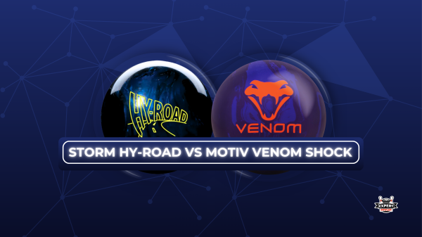 Storm Hy-Road and Motiv Venom Shock bowling balls side-by-side for a performance comparison.
