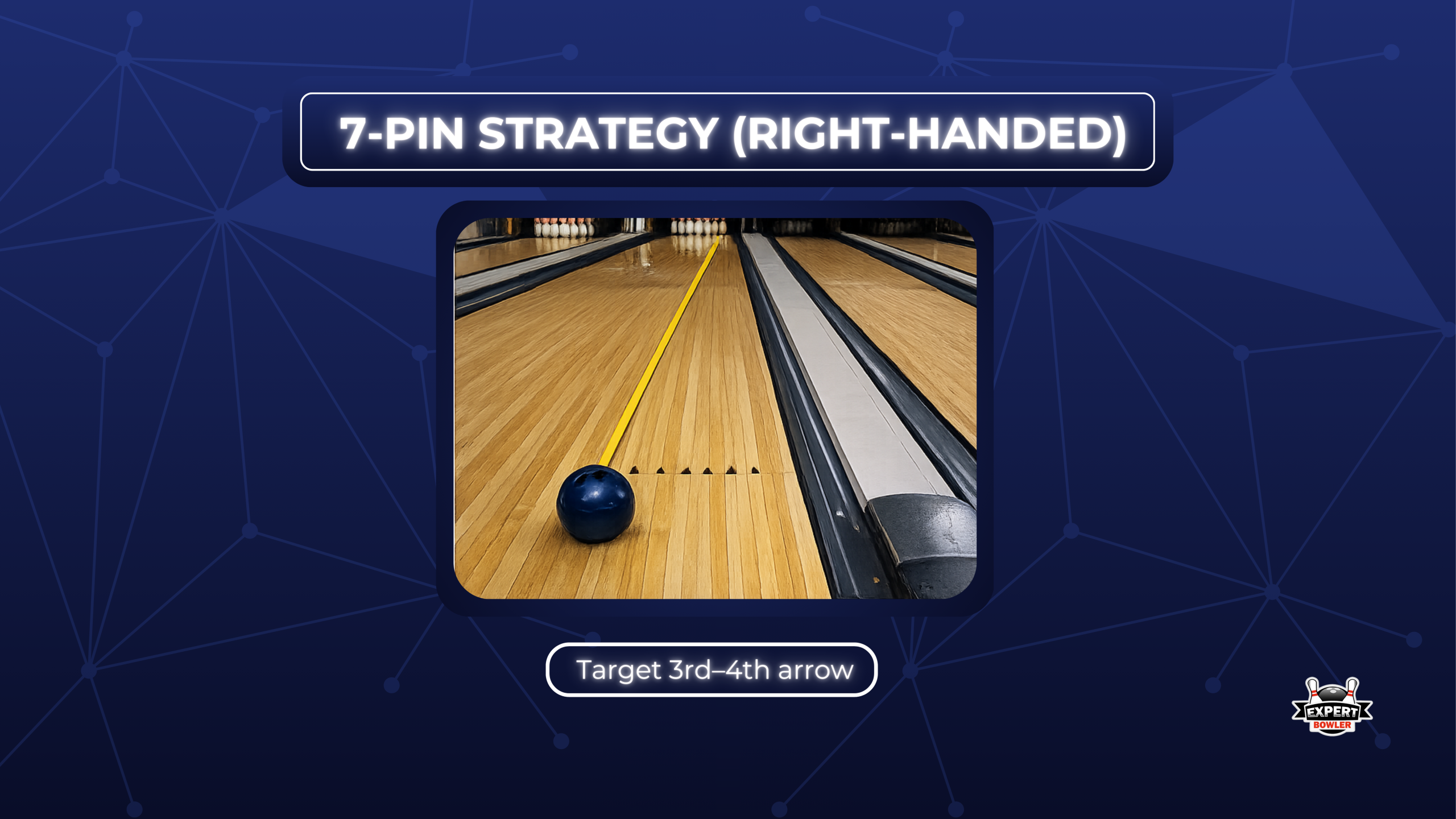 Targeting line for a right-handed 7-pin spare conversion, demonstrating a cross-lane trajectory using the 3rd to 4th arrow as a target.