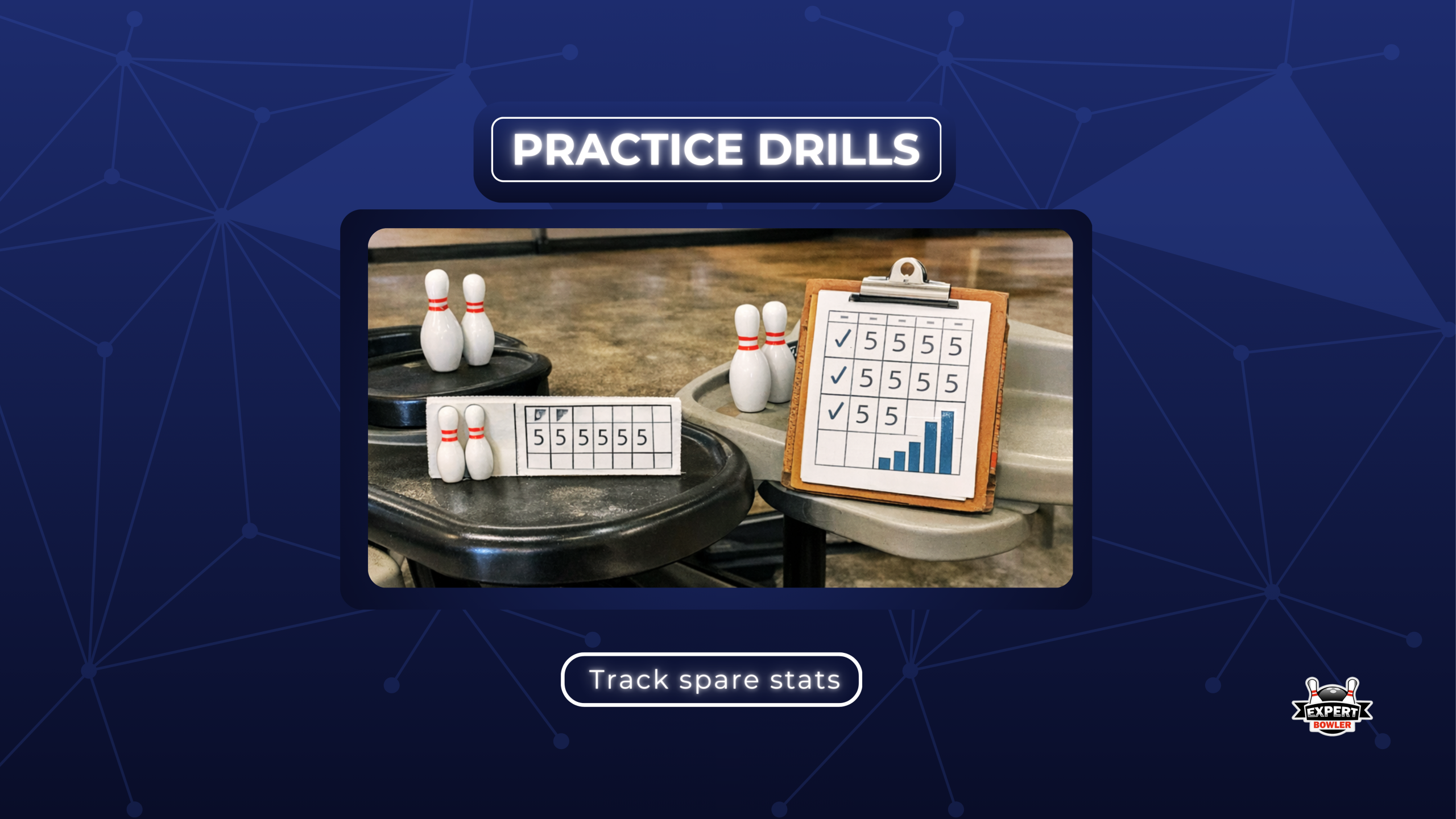 Visual guide for tracking spare shooting statistics and practice drills to improve accuracy and consistency on the lanes.