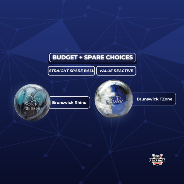 Brunswick Rhino featured as the budget pick alongside Brunswick TZone for straight spare shots