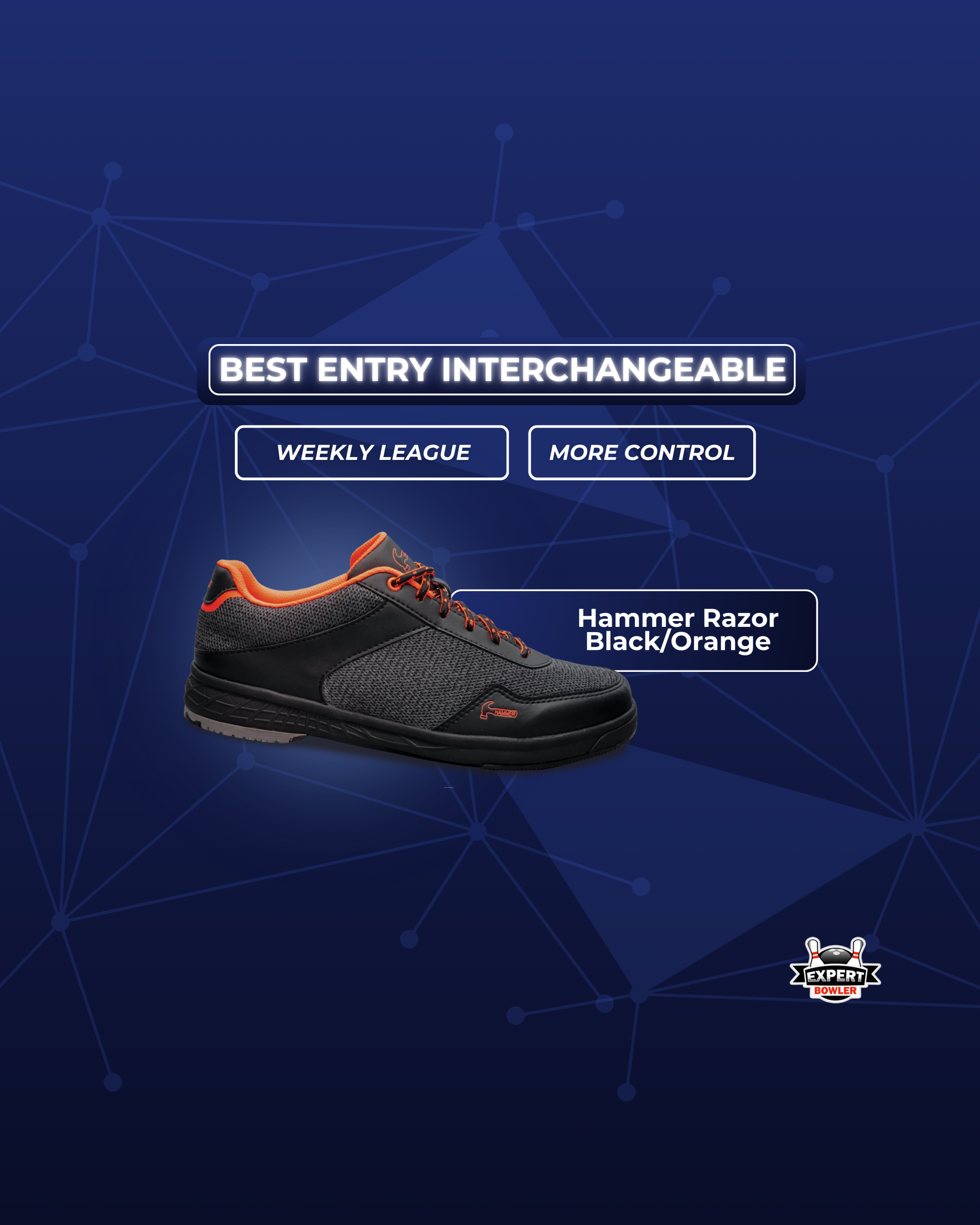 Best entry interchangeable slide for the “Best Bowling Shoes for Men” article, featuring the Hammer Razor Black/Orange for weekly league bowlers.