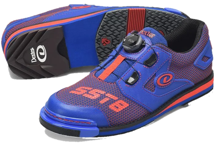 Dexter SST 8 Pro performance bowling shoe in blue and red with interchangeable soles