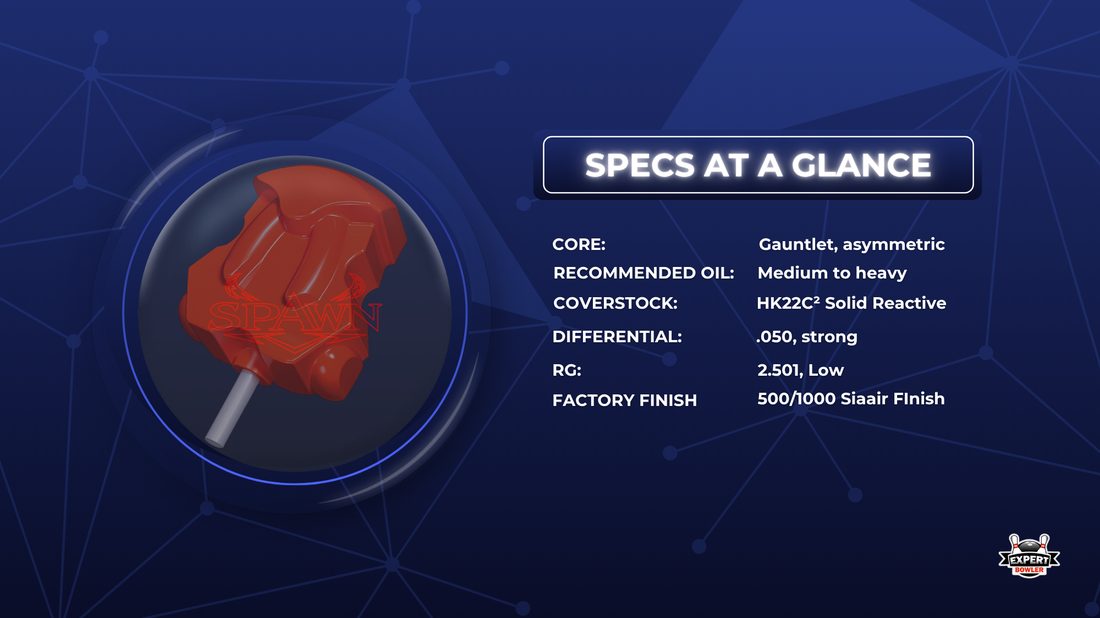 Hammer Spawn specs — HK22C² Solid coverstock, Gauntlet asymmetric core, 2.501 RG, .050 differential, 500/1000 Siaair finish
