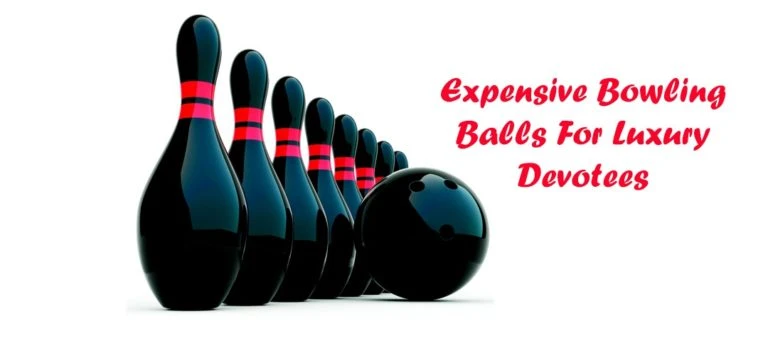 Expensive bowling ball next to bowling pins withe red stripes representing luxury bowling balls
