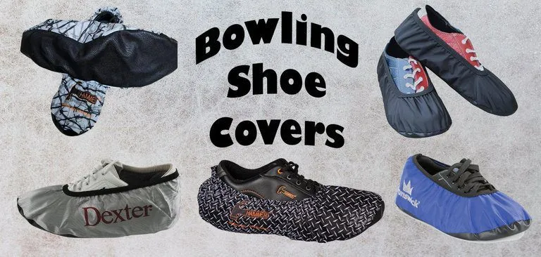 Bowling shoe covers featuring different brands Dexter Hammer and Ultimate with durable materials